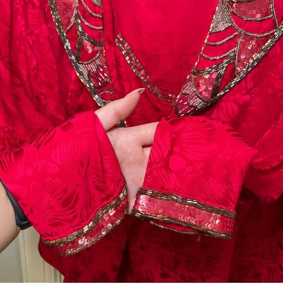 Vintage Elegant 3pc Women Red Vibrant Suit Beaded Sequined Details - Picture 9 of 16